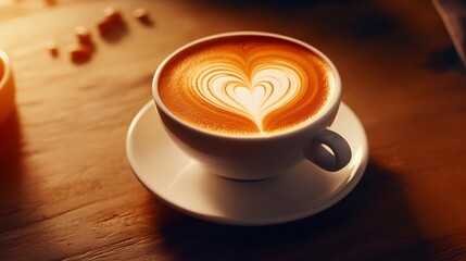 Bright Morning Coffee with Artful Latte Heart.