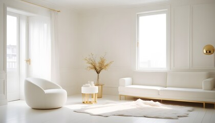 Fototapeta premium white and gold theme modern interior design