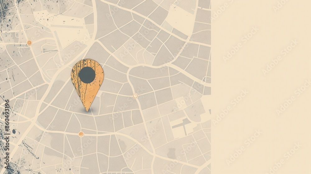 Poster a simple and clean image of a location pin on a map. the minimalist design with a light gray backgro