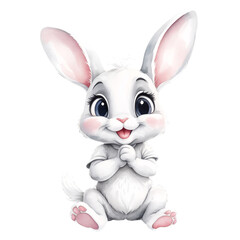 Obraz premium watercolor cute little grey white rabbit sitting and smiling