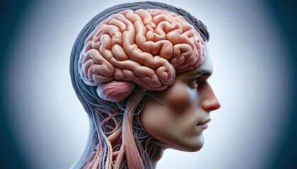 Obraz premium Detailed illustration of the human brain showing intricate neural networks and brain anatomy in a medical educational diagram
