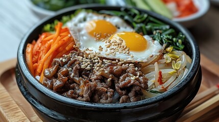 Fototapeta premium A Korean bibimbap. Generative AI.