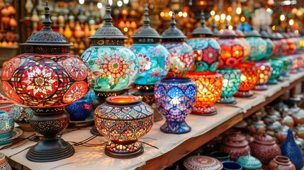 Fototapeta premium Vase display in Iranian, Persian traditional Bazar, souvenirs market 
