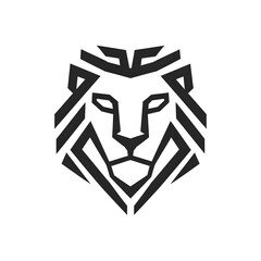 geometric lion head vector logo design illustration, black in color and suitable for use as a company logo