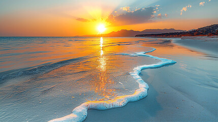 Obraz premium Caribbean sunset at white sand beach, landscape and travel concept
