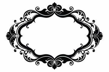 Vintage floral frame vector with ornate swirls and elegant leaf silhouette