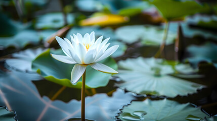 beautiful  White Lotus Flower with green leaf in in pond : Generative AI