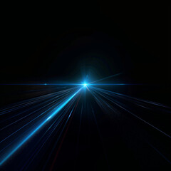 A blue light flare in the dark is shining