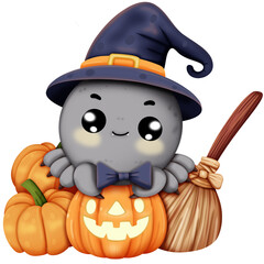 Spider halloween and pumpkin