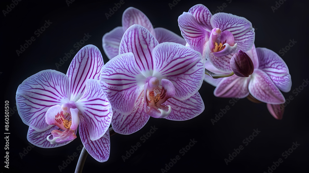 Poster phalaenopsis flowers on black isolated background with clipping path closeup for design nature : gen