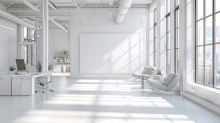 Fototapeta premium White office mock-up wall. Generative AI