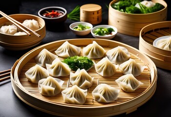 traditional steamed dumplings bamboo asian cuisine food preparation fresh ingredients, steamer, cooking, homemade, meal, appetizer, kitchen, recipe, aromatic