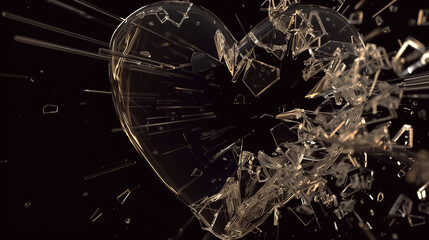 a glass brocken heart on a black background.