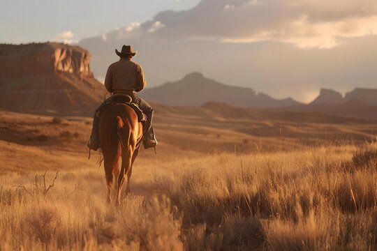 Cowboy on his horse in wild west