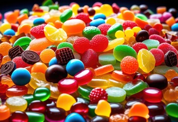 vibrant variety colorful candies sweet treat delight, confectionery, assortment, sweets, snack, dessert, rainbow, bright, multicolored, assorted, flavors