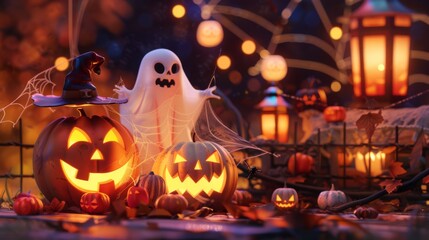 Halloween background featuring pumpkins, bats, and a spooky atmosphere, perfect for celebrating the season with a touch of darkness and mischief