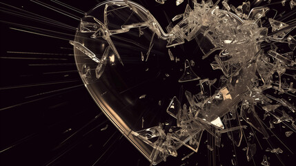 a glass brocken heart on a black background.