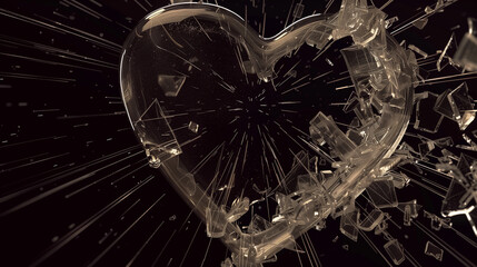 a glass brocken heart on a black background.