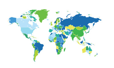 Obraz premium World map isolated modern colorful style. for website layouts, background, education, precise, customizable, Travel worldwide, map silhouette backdrop, earth geography, political, reports.