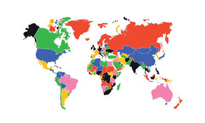 World map isolated modern colorful style. for website layouts, background, education, precise, customizable, Travel worldwide, map silhouette backdrop, earth geography, political, reports.