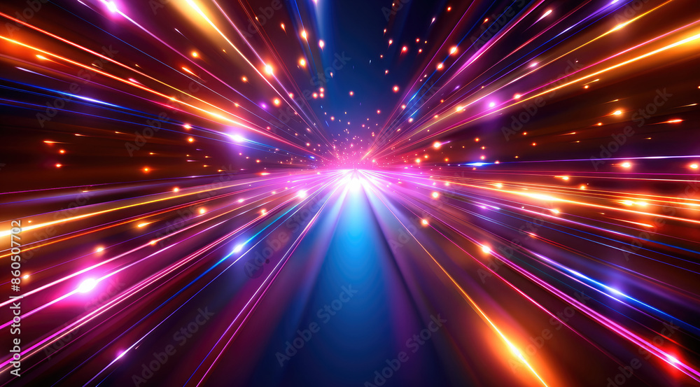 Leinwandbilder Abstract colorful light rays background vector illustration design with a blur effect. central perspective positioning. Vector abstract speed motion and glowing neon lines background. Generative AI.