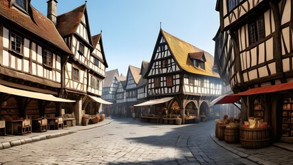 Naklejka premium Cobblestone Street in Old European Town