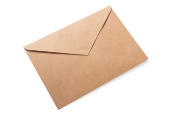 Sealed brown craft paper envelope isolated on transparent background