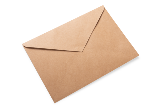 Sealed brown craft paper envelope isolated on transparent background