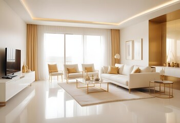 Fototapeta premium white and gold theme modern interior design