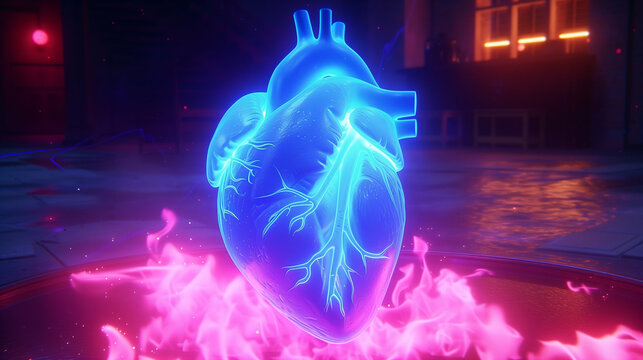 a blue pink human heart