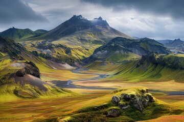 Fototapeta premium Icelandic Mountain Valley with a Winding River