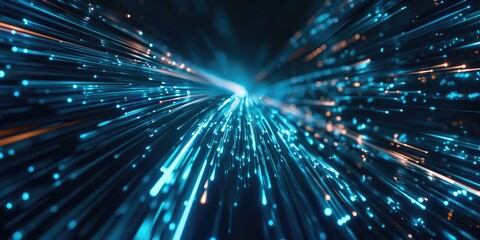 A streak of blue and orange light passes across a dark, black background