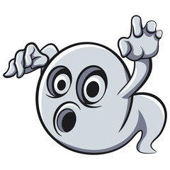 Halloween ghost horror night spooky boo and raising his hands ask trick or treat in holiday party cartoon vector, work of hand drawn