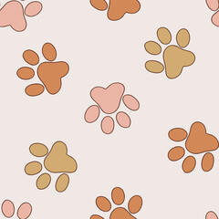 Cat paw steps mark vector seamless pattern. Kitten Animal background. 