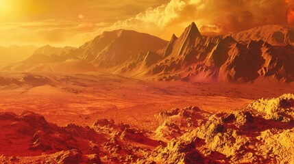 A view of a desert with mountains visible on the horizon