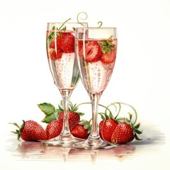 Champagne glasses with strawberries