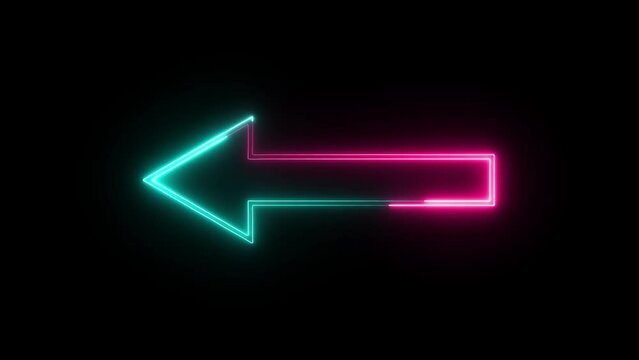 Abstract left turn arrow icon animation with neon sing on background.