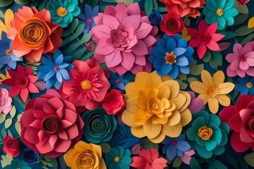 A paper-cut flowers layout, layered paper art template with bright flowers