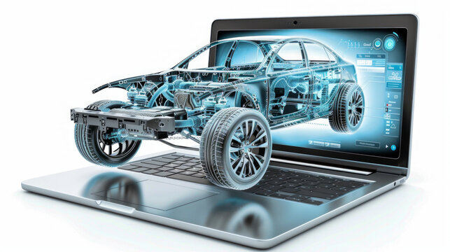 Computer-aided engineering (CAE) software for simulating vehicle performance isolated on white background