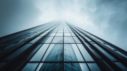 Fototapeta premium Low-angle view of a sleek modern skyscraper