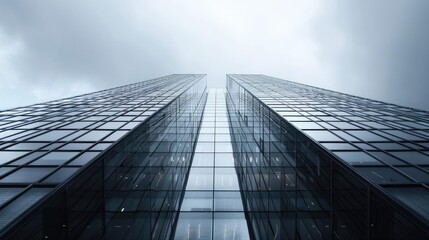 Fototapeta premium Low-angle view of a sleek modern skyscraper