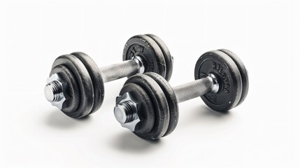 Fototapeta premium Professional Weights for Olympic Training Session in Paris, High-Key Lighting on White Background