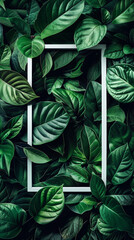 Obraz premium Green leaves with a white frame, natural background, created with generative AI technology