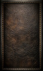 Close Up Of Dark Brown Leather With Frame Stitching. Generative AI