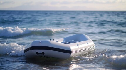 Inflatable Dinghy on Gentle Ocean Waves Under Clear Sky