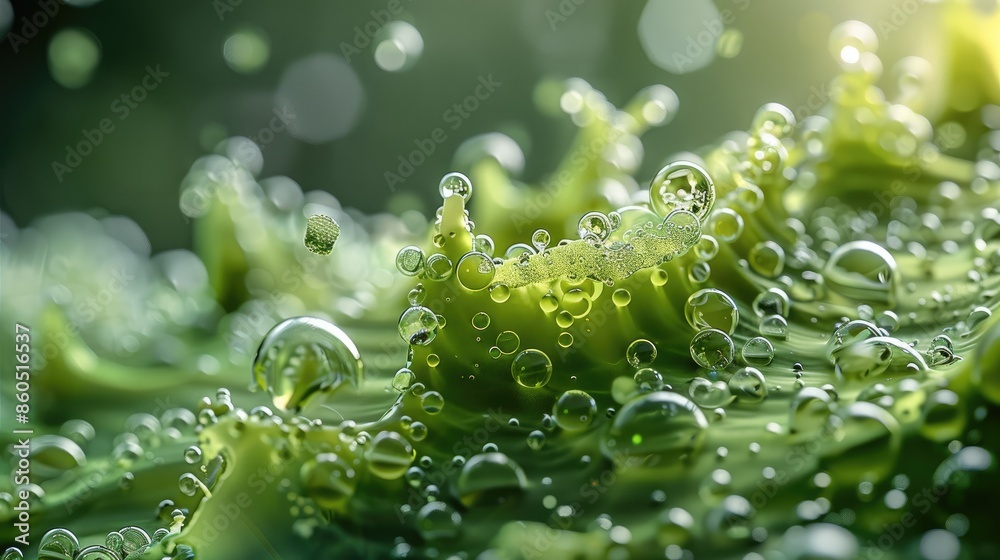 Poster A close up Material Mockup of microalgae. Generative AI.