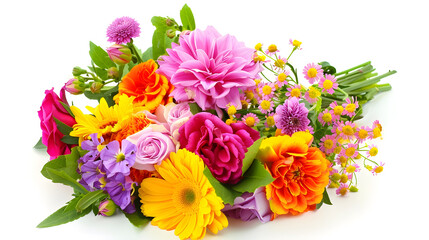 Fresh lush bouquet of colorful flowers isolated on white background : Generative AI