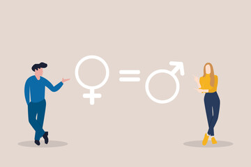 Businessman and business sitting with gadget. concept of gender gap or business inequality concept. Business career challenge symbol. Eps10 vector illustration