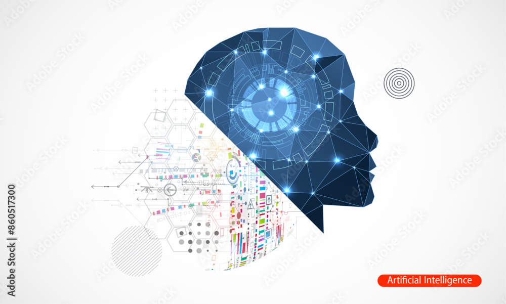 Aufkleber artificial intelligence. technical background with a silhouette of a man. big data concept. machine 
