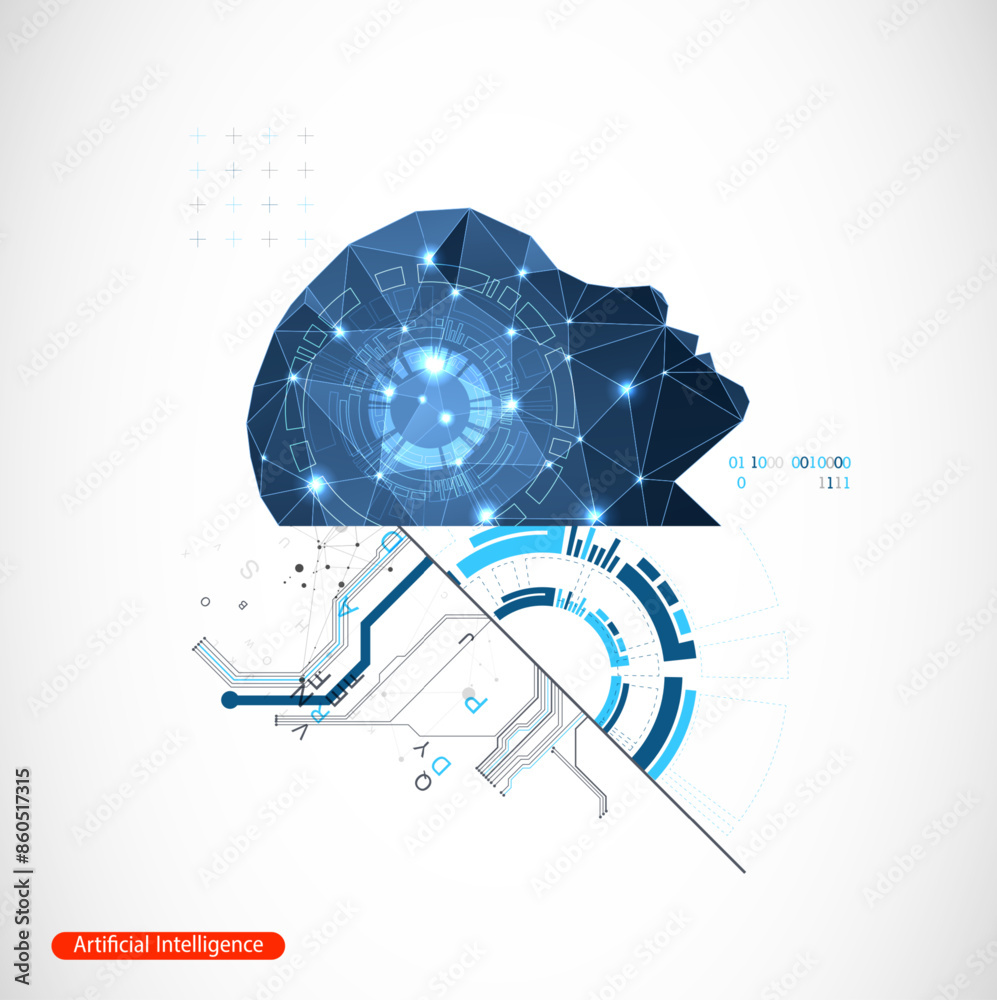 Aufkleber artificial intelligence. technical background with a silhouette of a man. big data concept. machine 
